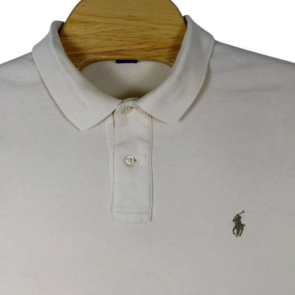 Vintage Polo Ralph Lauren Polo Shirt Mens L Ivory Cream Long Sleeve Classic Pony